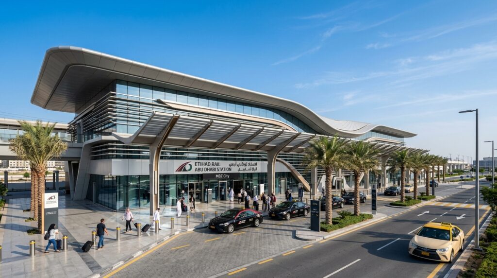 Etihad Rail Abu Dhabi station at Mohamed Bin Zayed City