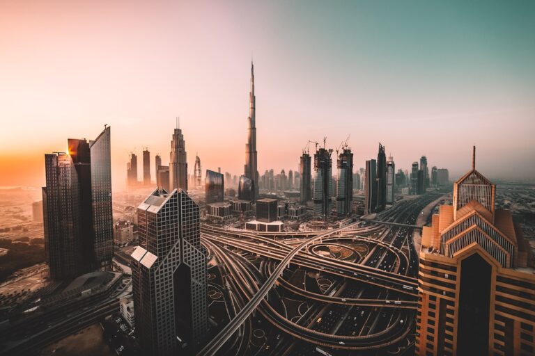 Dubai skyline at sunset with Burj Khalifa, top tourist places in Dubai 2026