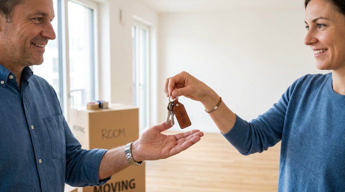 Tenant handing keys to a landlord at the end of a Dubai lease