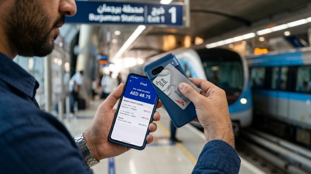 Checking a nol card balance by holding the card against a phone