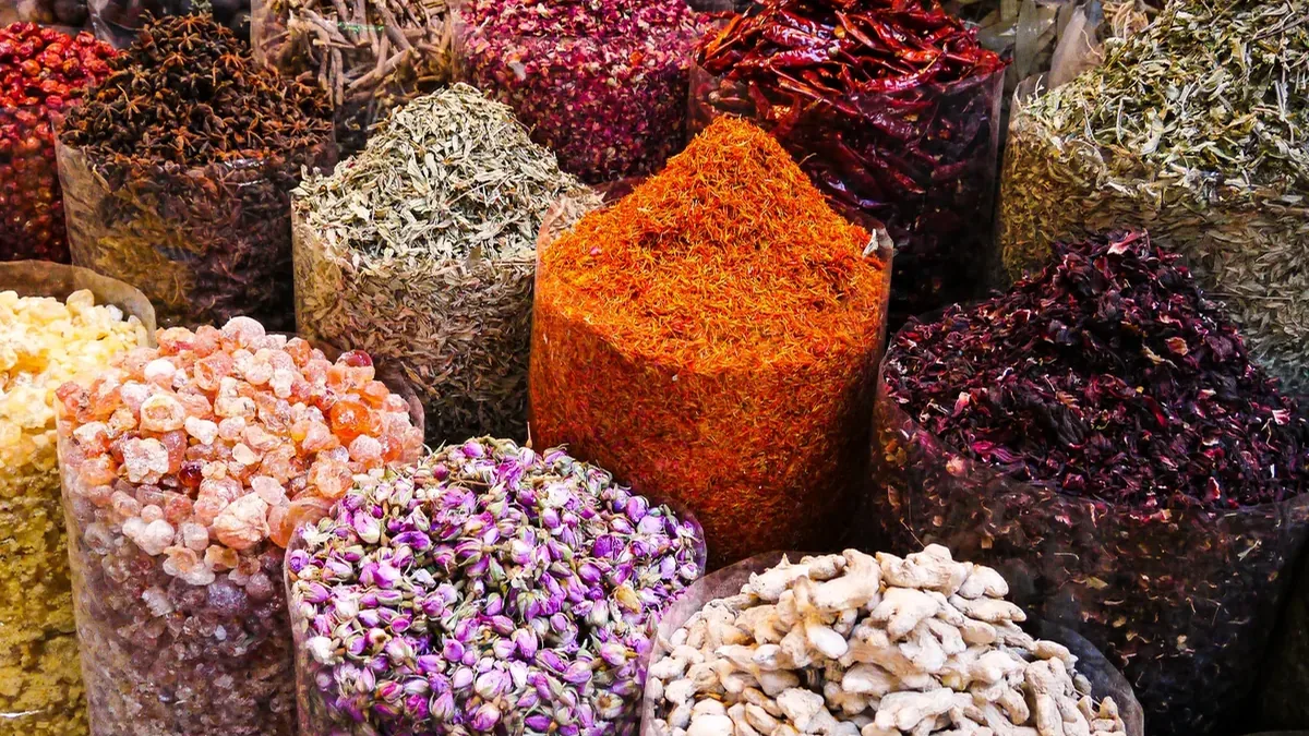 Colorful fragrant spice stalls in Deira near the Old Souq abra station Colorful fragrant spice stalls in Deira near the Old Souq abra station