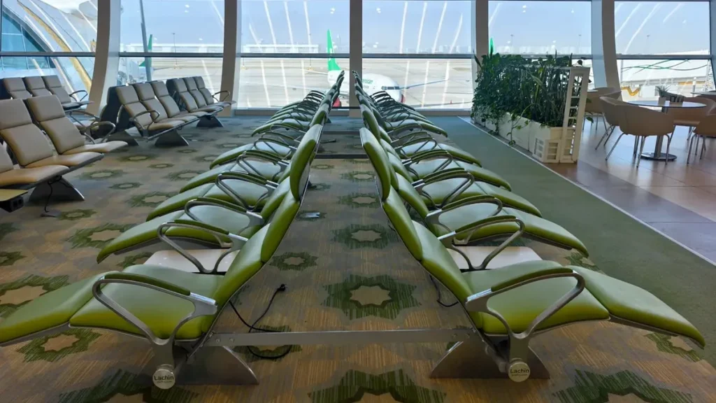 Modern passenger concourse inside Dubai International Airport terminal