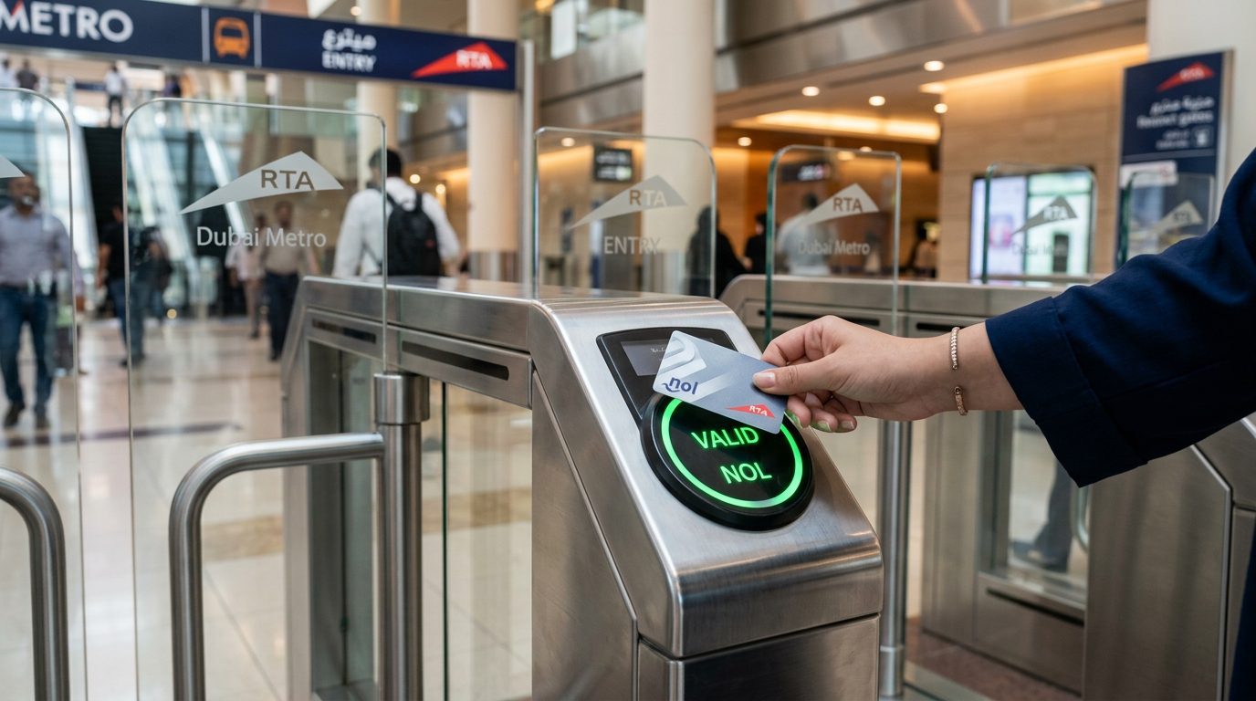 Dubai Metro automated Nol card fare gates and transit inspection point Dubai Metro automated Nol card fare gates and transit inspection point
