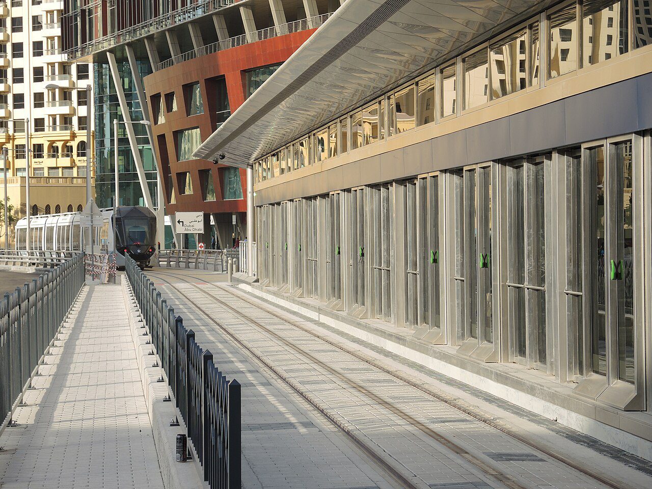 Dubai Tram passenger station platform with automated screen doors and air conditioning