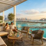 Upscale vacation rental apartment balcony overlooking Palm Jumeirah in Dubai