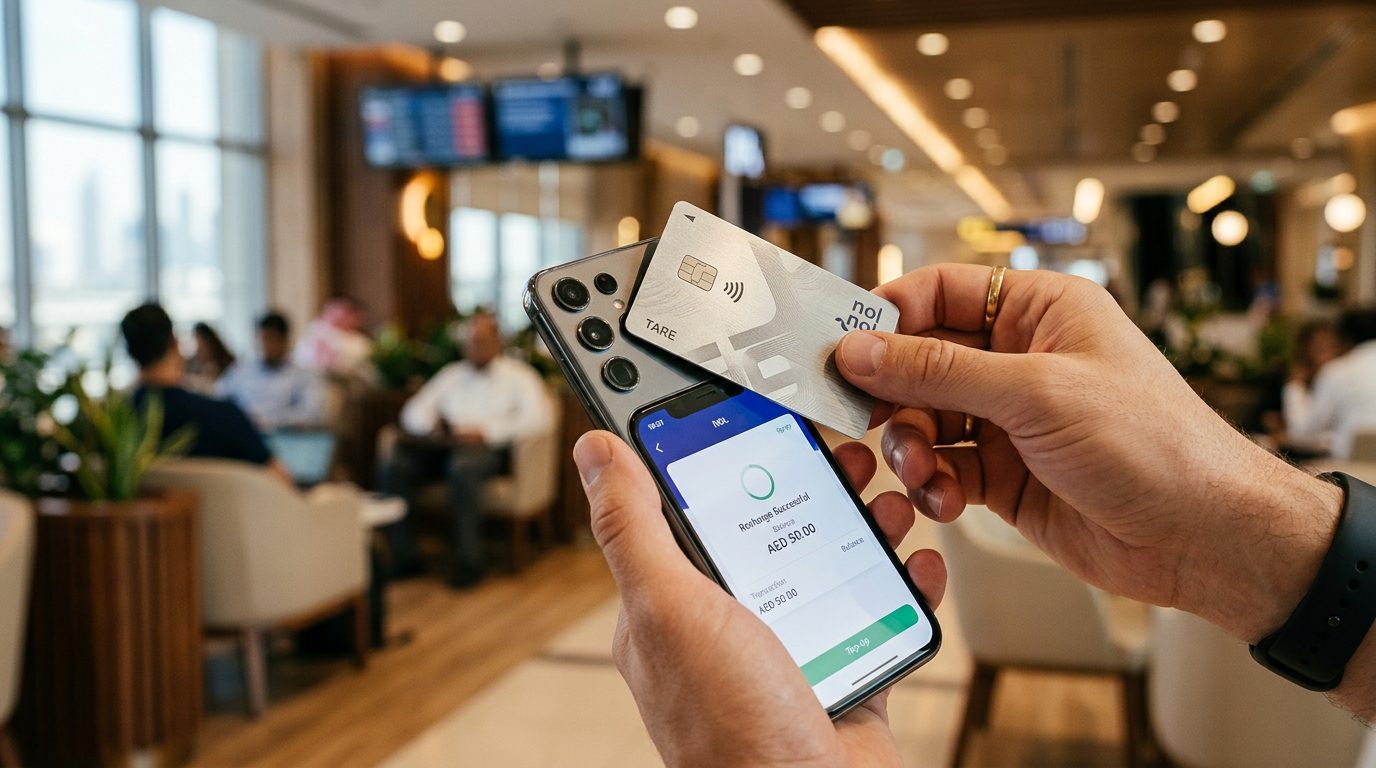 Recharging Nol card on mobile phone using nol Pay NFC instant top-up Contactless NFC mobile recharge of Dubai Nol card using a smartphone