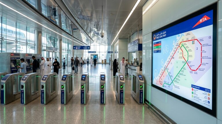 Passengers tapping nol cards at Dubai Metro gates