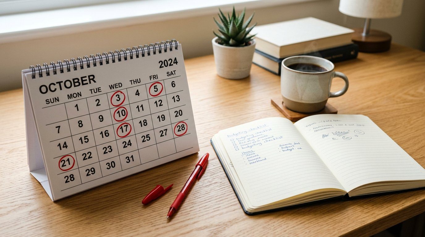 Calendar marked with rent cheque dates for a Dubai tenancy