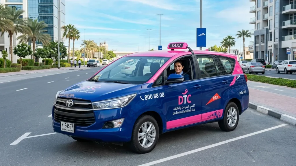 Dubai DTC Ladies and Families pink taxi with female driver